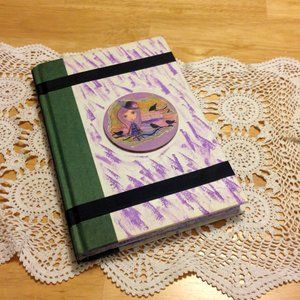 Book Art From Rescued book, Home decor, purple and green